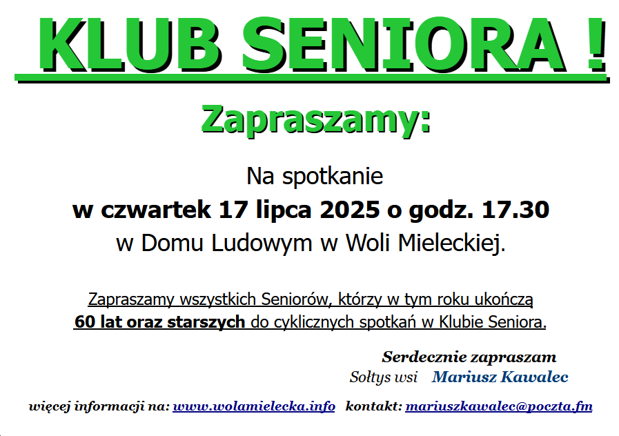 Klub Seniora zaprasza na spotkanie 17.07.2025 (czwartek) godz. 17.30 20250708 klub seniora