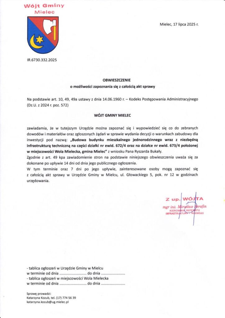 20250718 obwieszczenie budowa budynku jednorodzinnego na dz 6724 6734 850