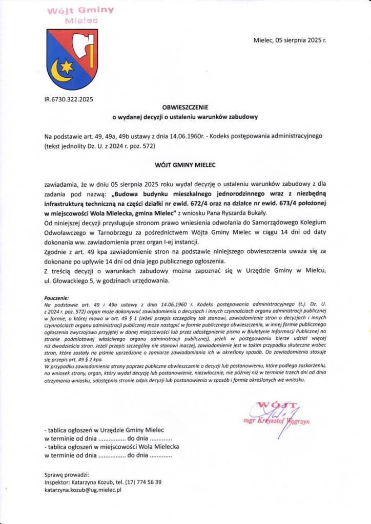 20250807 obwieszczenie budowa budynku jednorodzinnego na dz 6724 6734 800 na www