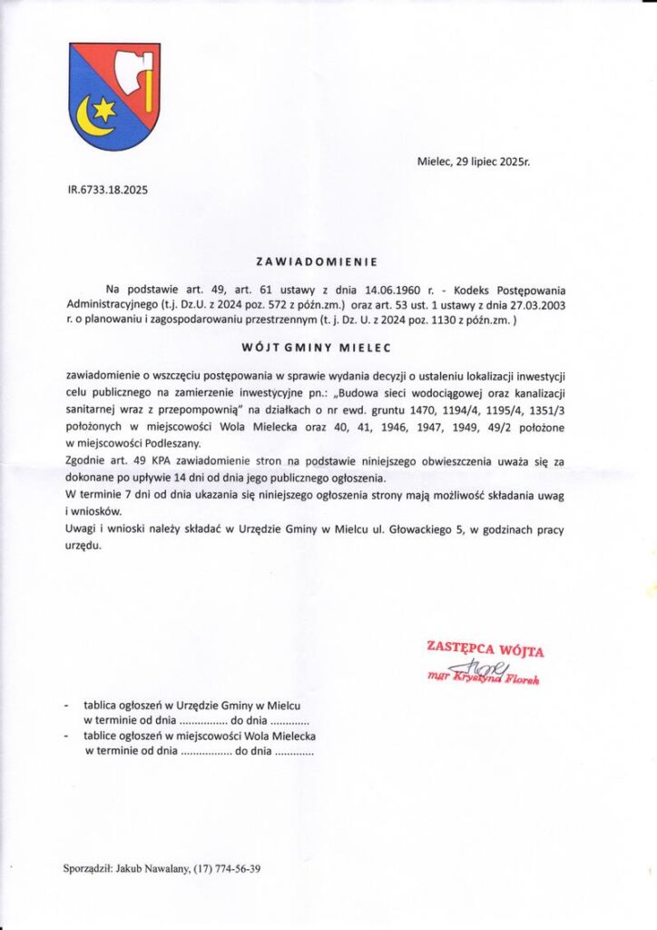 20250811 obwieszczenie budowa sieci wodociagowej 1470 11944 11954 13513 800 na www