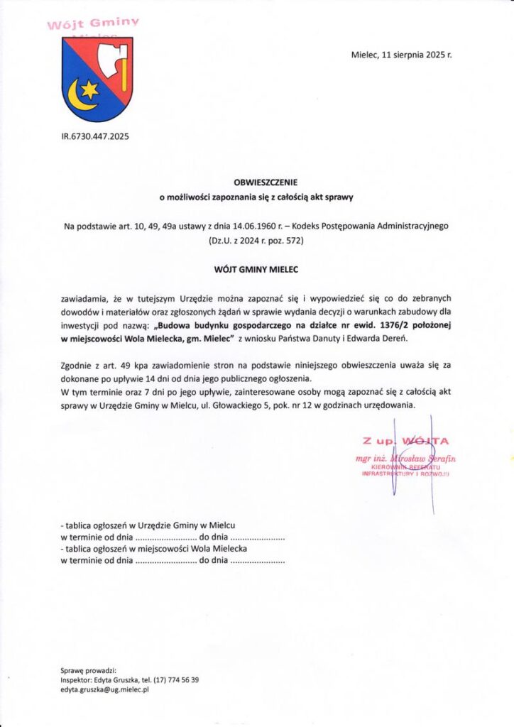 20250913 obwieszczenie budowa budynku gospodarczego na dz 13762
