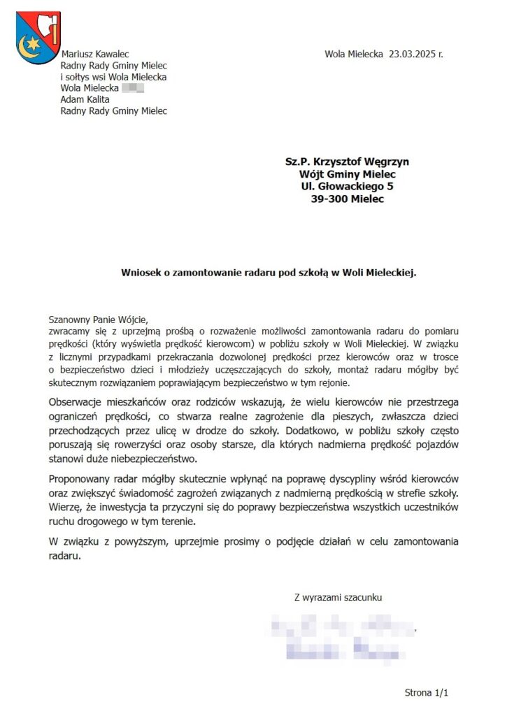20250323 do wojta o radar pod szkola