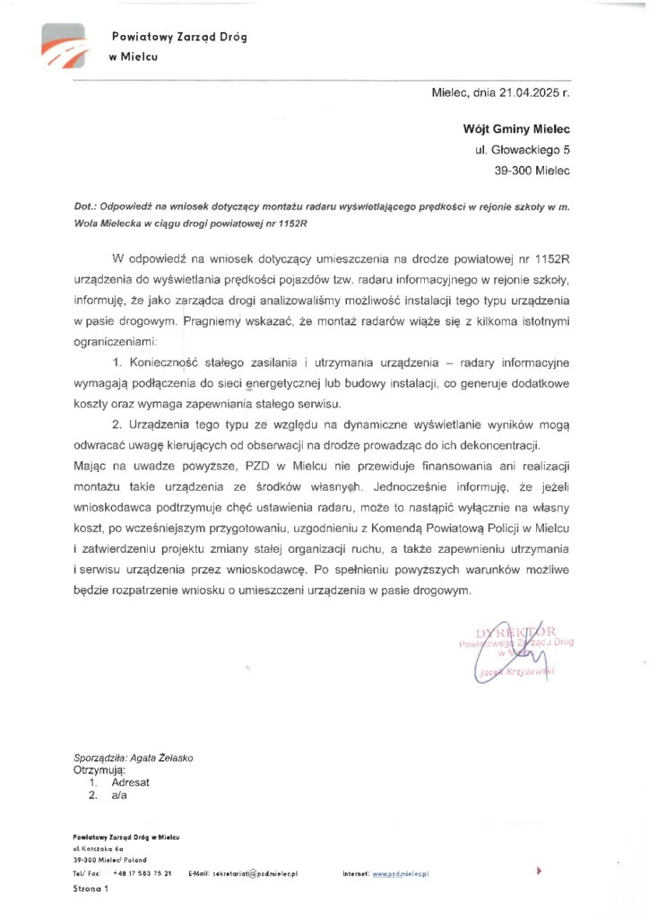 202504 odpowiedz pzd radar wola mielecka