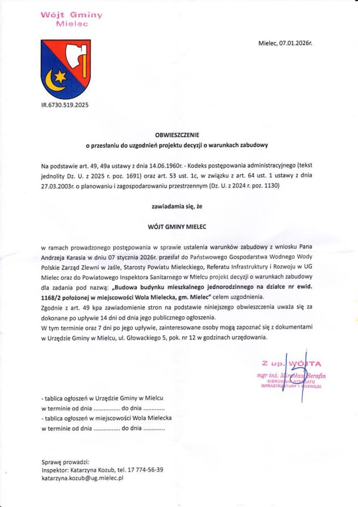 20260108 obwieszczenie budowa budynku mieszkalnego na dz 11682 800 na www
