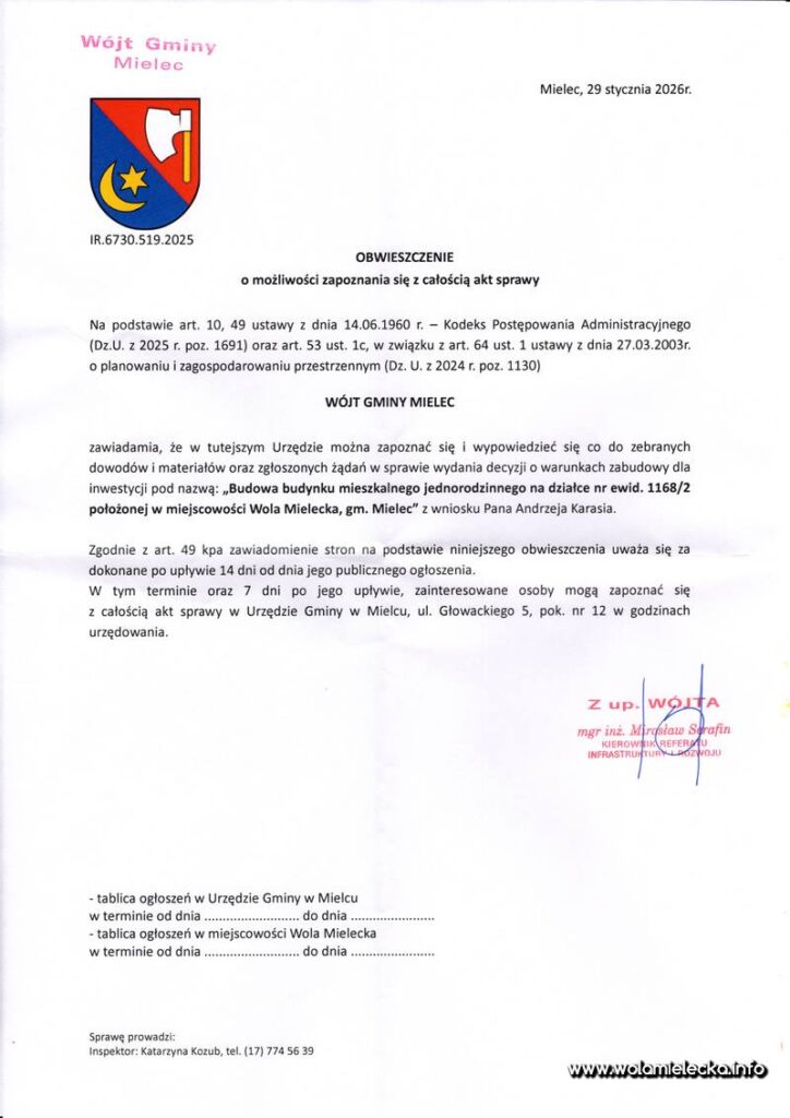 20260131 obwieszczenie budowa budynku mieszkalnego na dz 11682 800 na www