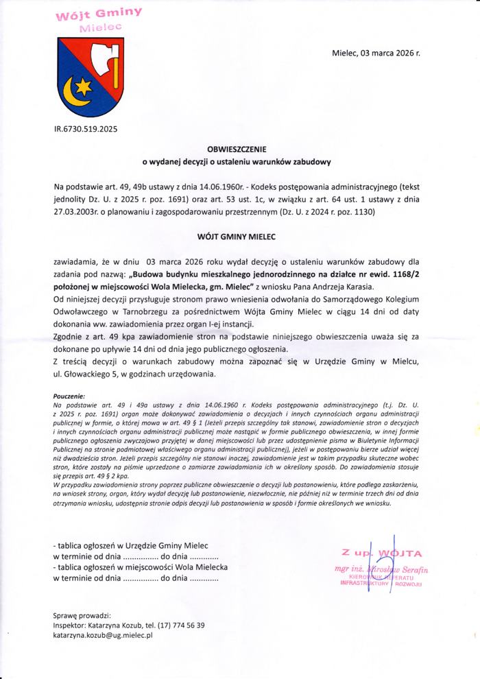 20260304 obwieszczenie budowa budynku mieszkalnego na dz 11682