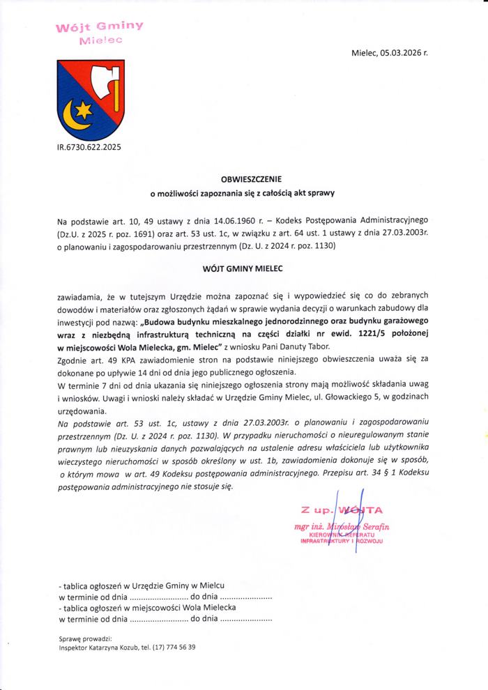 20260309 obwieszczenie budowa budynku mieszkalnego na dz 12215 700 obwieszczenia