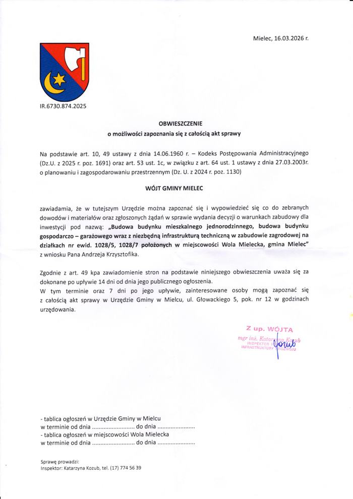 20260316 obwieszczenie budowa budynku mieszkalnego na dz 10285 10287 700 obwieszczenia