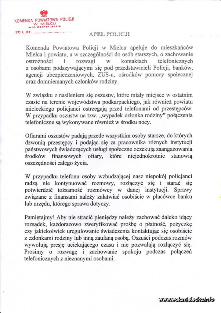 Apel Policji. Uważajcie na oszustów 202607 apel policji