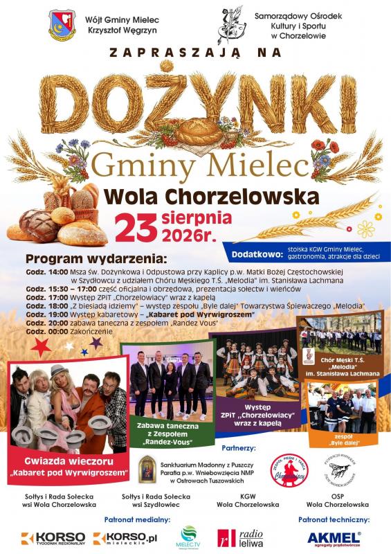 Dożynki Gminy Mielec 2026 – zapraszamy do wspólnego świętowania w Woli Chorzelowskiej! 202608 dozynki