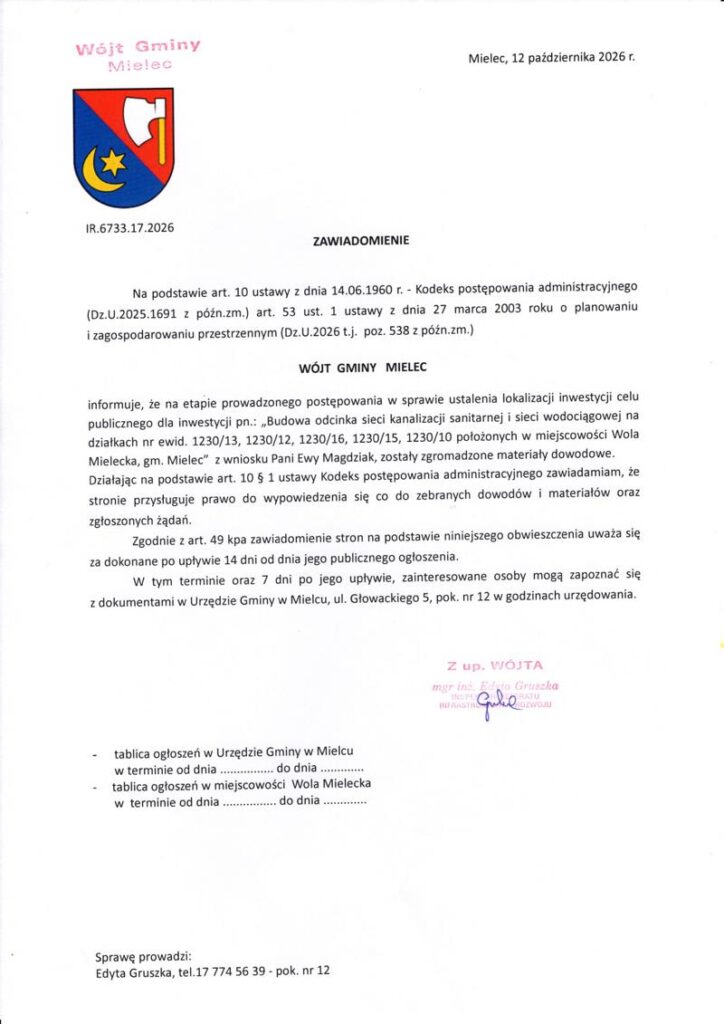 20261014 obwieszczenie budowa sieci wod kan na dz 123010 123012 123013 123215 123016 800